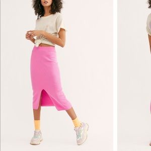 Hot pink free people skyline midi skirt